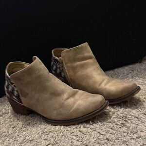 Roper Beige Suede Ankle Boots with Patterned Accent